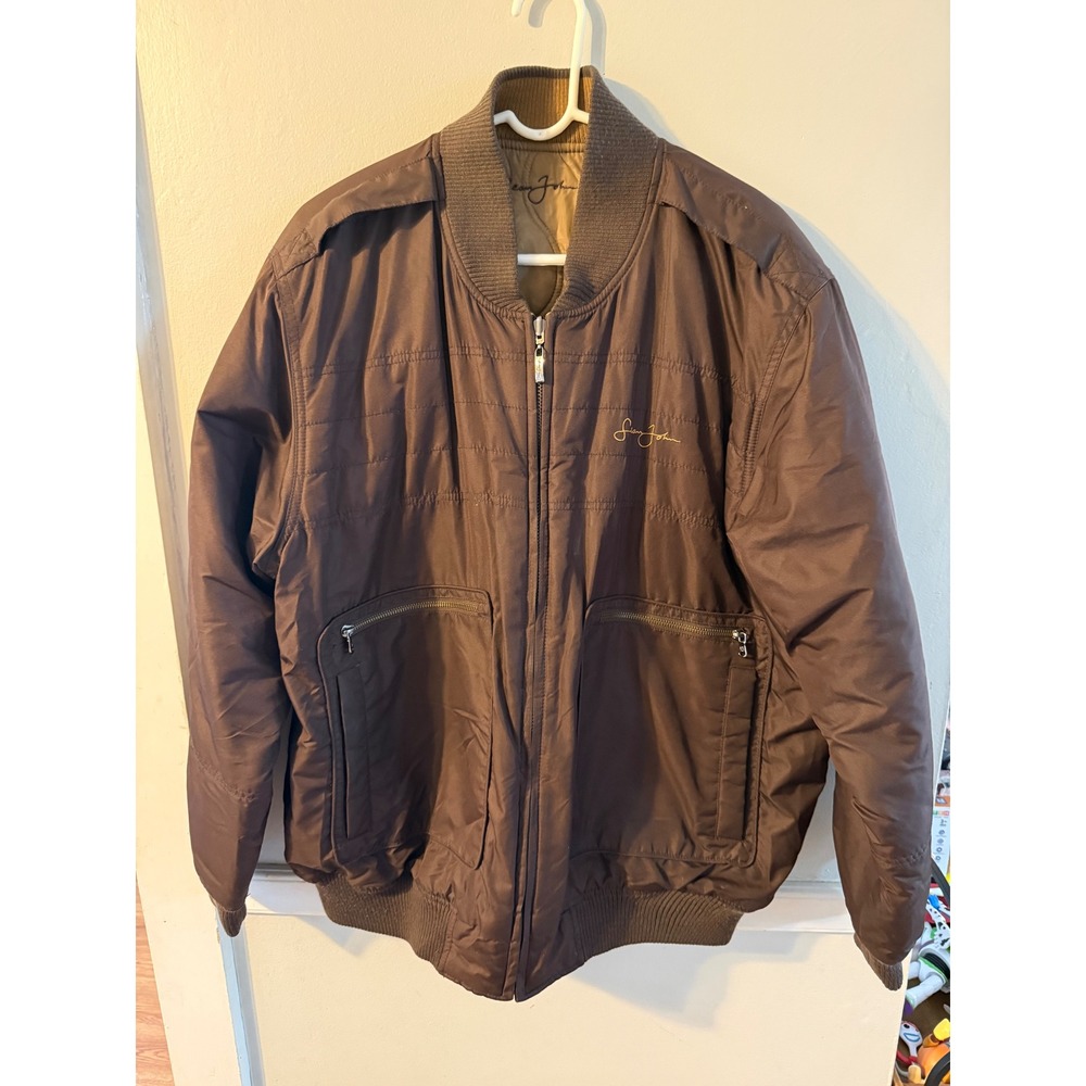 Sean John Men's Brown Puffer Bomber Jacket Quilted Lined Full Zip reversible